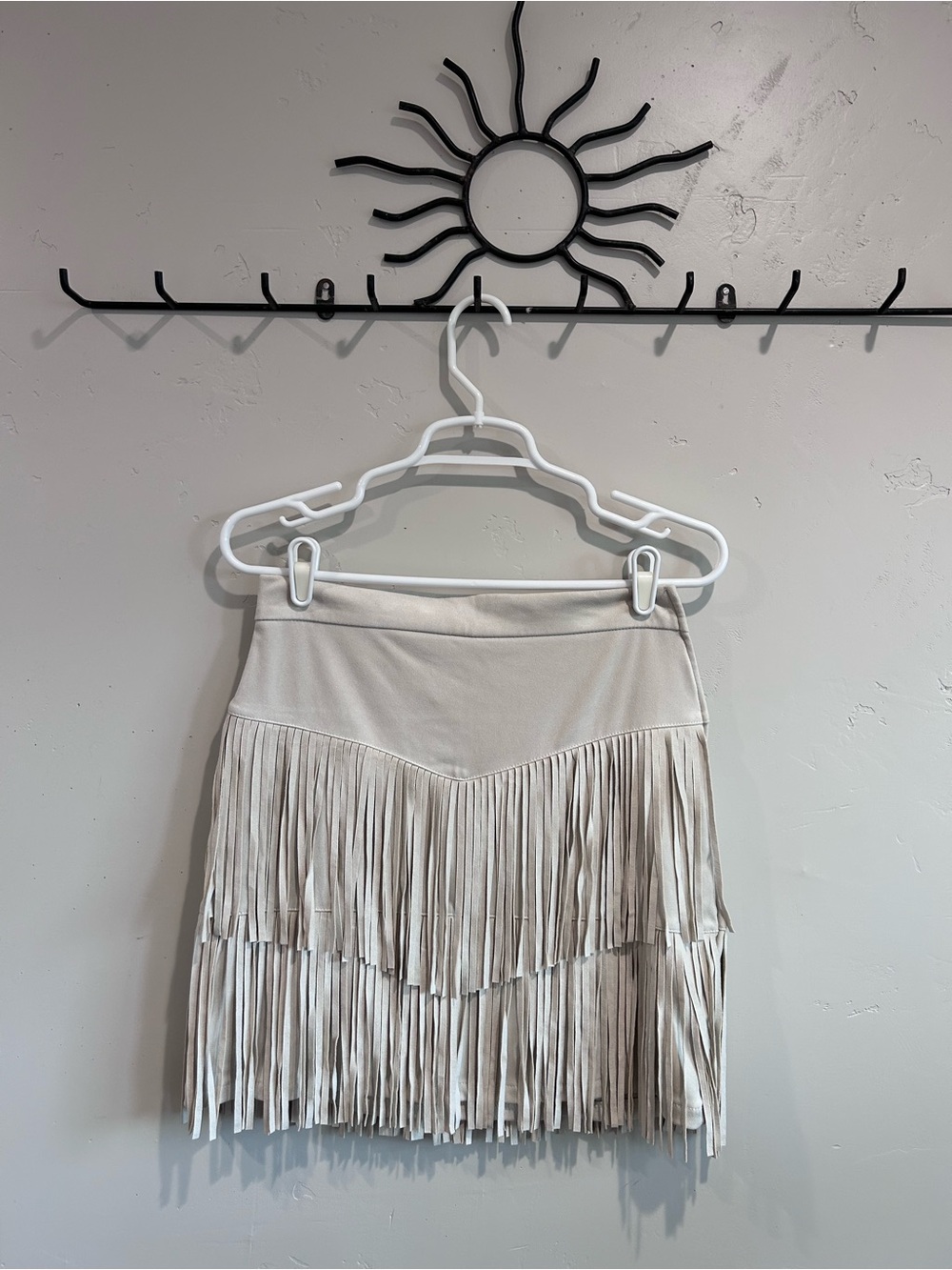Alya Cream Fringed Mini Skirt
